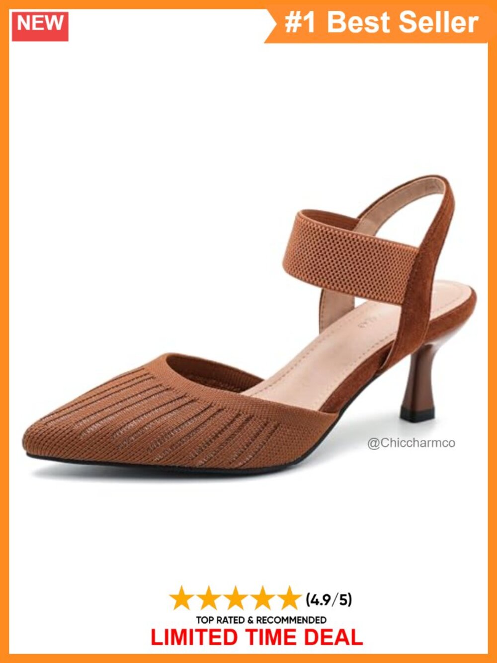 Kitten Heel Knit Fabric Pumps Pointed Toe Ankle Strap Slingback